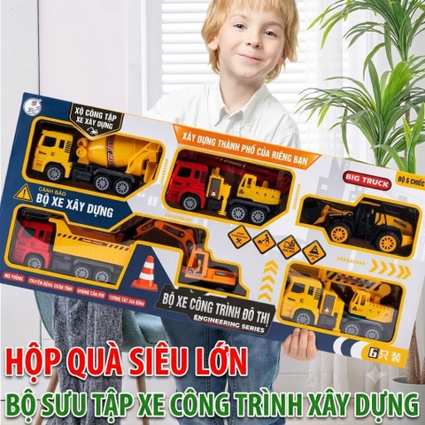 Bộ 6 Xe Công Trình Mô Hình Cỡ Lớn Cho Bé