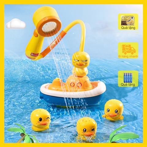 Đồ chơi tắm vịt cho em bé, với đầu vòi hoa sen có 4 chế độ phun nước khác nhau
