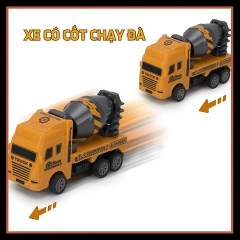 Bộ 6 Xe Công Trình Mini Cho Bé Chạy Đà Pull Back – Đồ Chơi Phương Tiện Xây Dựng
