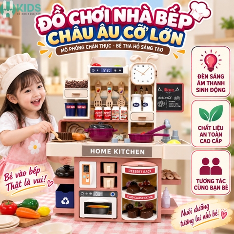 Bộ Đồ Chơi Nhà Bếp Cho Bé Đa Năng Có Đèn, Âm Thanh, Bếp Khói Và Bồn Rửa Nước