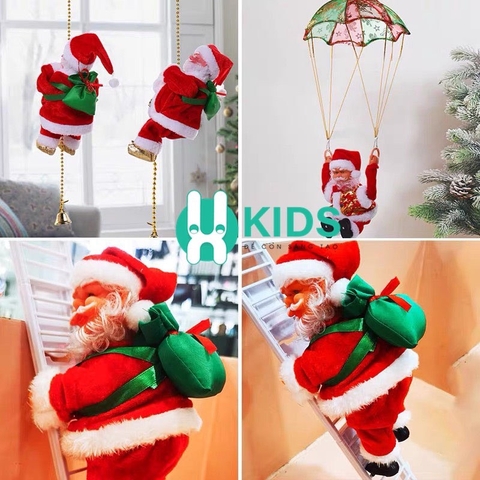 Đồ chơi ông già Noel leo dây, lộn nhào, leo thang, chui ống khói, chơi nhạc cụ, vác quà - Đồ chơi Noel vui nhộn cho bé