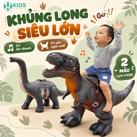 Mô Hình Khủng Long Trẻ Em Cỡ Siêu Lớn Có Yên Ngồi, Âm Thanh – 2 Mẫu