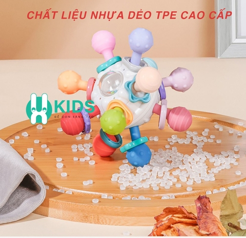 Đồ chơi lục lạc bóng cao su nhựa mềm ngậm nướu cao cấp nhiều màu sắc phát ra âm thanh cầm tay cho bé gặm mọc răng