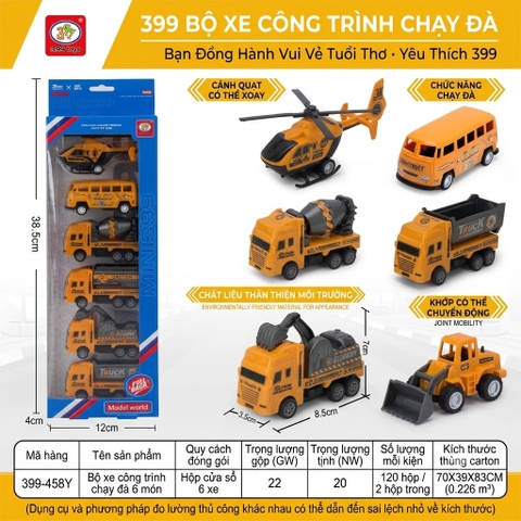 Bộ 6 Xe Công Trình Mini Cho Bé Chạy Đà Pull Back – Đồ Chơi Phương Tiện Xây Dựng