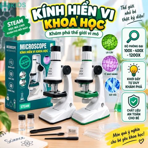 Kính Hiển Vi Khoa Học Cho Bé Kèm Tiêu Bản Microscope 1200X