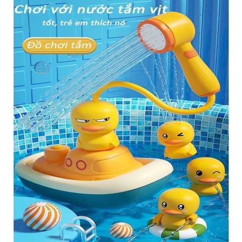 Đồ chơi tắm vịt cho em bé, với đầu vòi hoa sen có 4 chế độ phun nước khác nhau