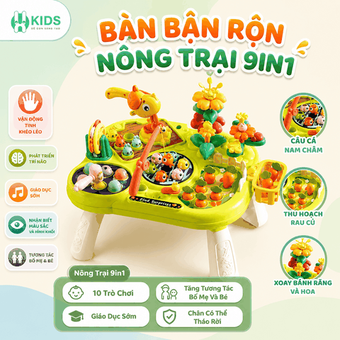 BÀN BẬN RỘN NÔNG TRẠI 9IN1 – CHƠI MÊ KHÔNG RỜI, HỌC MÀ KHÔNG CHÁN Với 9 Trò