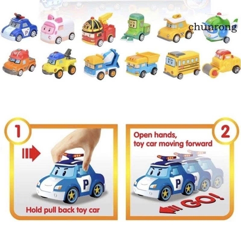 Bộ ô tô đồ chơi 6 – 8 xe ô tô Poli biệt đội tàu bay siêu đẳng, xe công trình dễ thương chạy đà nhiều màu sắc trẻ em