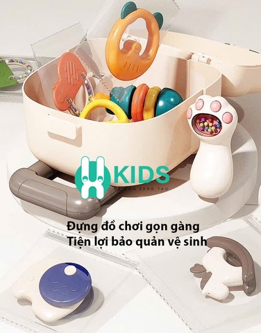 Bộ đồ chơi xúc xắc, gặm nướu mọc răng, lục lạc 10 món cao cấp kèm vali đựng có thể đun sôi tiệt trùng cho bé sơ sinh