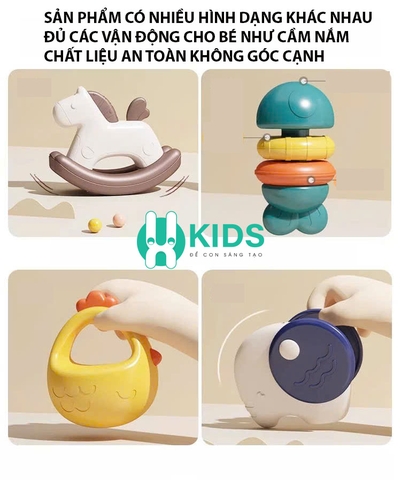 Bộ đồ chơi xúc xắc, gặm nướu mọc răng, lục lạc 10 món cao cấp kèm vali đựng có thể đun sôi tiệt trùng cho bé sơ sinh