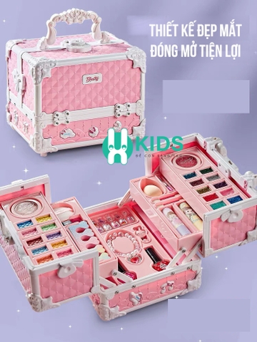 Bộ cốp trang điểm cao cấp cho bé gái, bộ đồ chơi trang điểm thật đầy đủ phụ kiện an toàn, dễ thương cho trẻ em