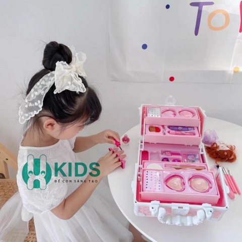 Bộ cốp trang điểm cao cấp cho bé gái, bộ đồ chơi trang điểm thật đầy đủ phụ kiện an toàn, dễ thương cho trẻ em
