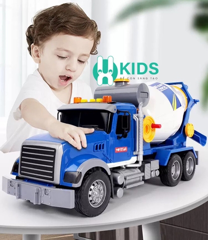 Đồ chơi ô tô mô hình xe bồn trộn bê tông cỡ lớn có nút quay nâng hạ hoạt động như thật kèm đèn nhạc cho bé