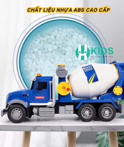 Đồ chơi ô tô mô hình xe bồn trộn bê tông cỡ lớn có nút quay nâng hạ hoạt động như thật kèm đèn nhạc cho bé