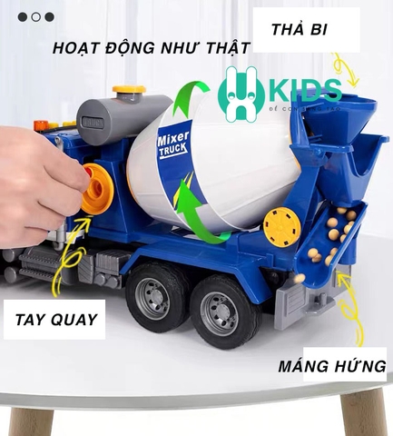 Đồ chơi ô tô mô hình xe bồn trộn bê tông cỡ lớn có nút quay nâng hạ hoạt động như thật kèm đèn nhạc cho bé