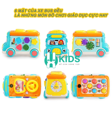 Đồ chơi xe bus đa năng 7in1 có đèn phát nhạc piano, trống, đập chuột