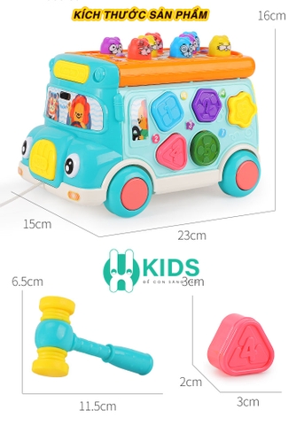 Đồ chơi xe bus đa năng 7in1 có đèn phát nhạc piano, trống, đập chuột