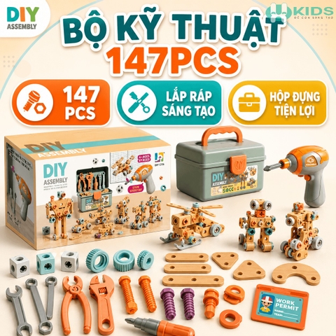 Bộ Đồ Chơi Dụng Cụ Kỹ Thuật Lắp Ráp DIY 147 Chi Tiết Cho Bé