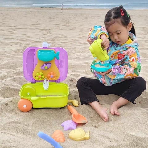 Bộ Vali kéo đồ chơi xúc cát cỡ lớn cho bé trai bé gái đi biển nghịch nước nhà tắm hình con vật dễ thương