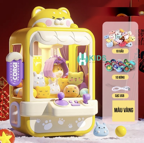 Đồ chơi máy gắp thú bông mini size lớn loại mới 2024 gấu mèo CORGI có đèn nhạc kèm nhiều đồ gắp cho trẻ em