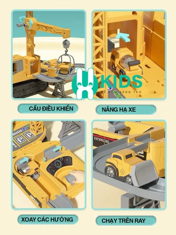 Đồ chơi máy xúc, xe cẩu cỡ lớn biến hình đa chức năng kèm nhiều xe xây dựng công trường có đèn nhạc vui nhộn cho bé