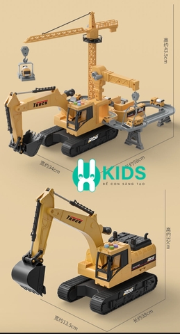 Đồ chơi máy xúc, xe cẩu cỡ lớn biến hình đa chức năng kèm nhiều xe xây dựng công trường có đèn nhạc vui nhộn cho bé