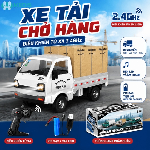 Xe Tải Chở Hàng Điều Khiển Từ Xa 2.4GHz Có Đèn Âm Thanh, Pin Sạc USB Tỷ Lệ 1:16