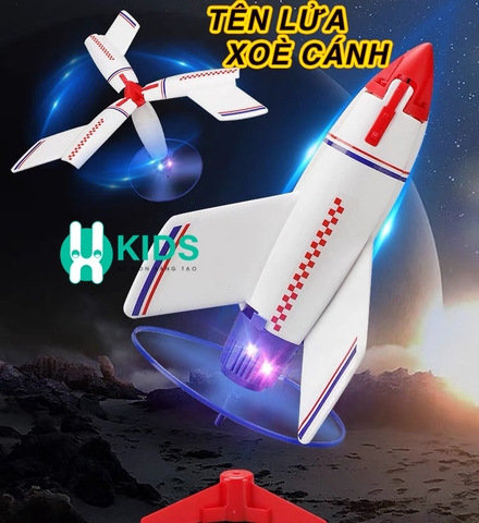 Đồ chơi bệ phóng tên lửa máy bay có thể xoay vòng xoè cánh có đèn vui nhộn