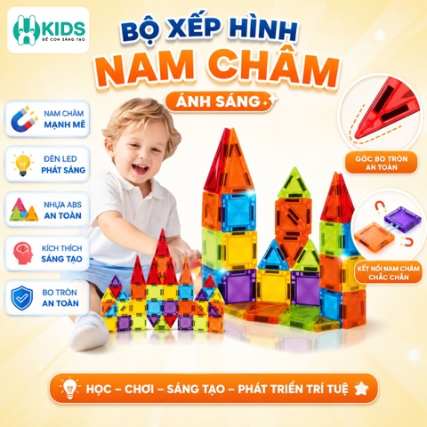 Bộ Xếp Hình Nam Châm Ánh Sáng Magnetic Tiles Mini Travel Set Cho Bé 3+