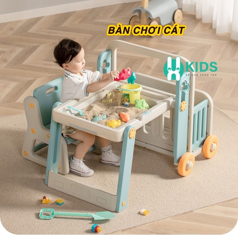 Bộ bàn xếp hình giáo dục cỡ lớn kèm bảng vẽ đa năng 6in1 cao cấp có kệ để đồ, bánh xe di chuyển gấp gọn dễ dàng cho bé