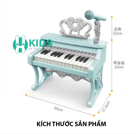Đàn piano mini 25 phím điện tử cho bé tự học tại nhà, có mic hát thu âm, kết nối điện thoại kèm sẵn 22 bài hát vui vẻ