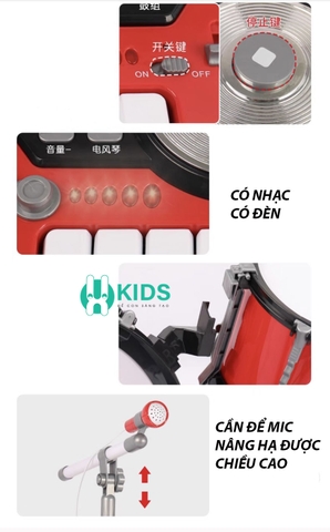 Bộ trống đồ chơi Jazz Drum cho bé cỡ siêu lớn loại cao cấp có phím piano kèm ghế ngồi và mic hát