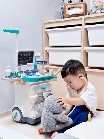 Đồ chơi xe đẩy dụng cụ thiết bị y tế cỡ lớn tới 116cm nhập vai bác sĩ y tá cao cấp cỡ lớn cho bé gái bé trai