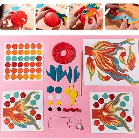 Đèn lồng trung thu con cá chép màu sắc lắp ráp thủ công DIY có đèn nhấp nháy 3 chế độ phát sáng siêu đẹp cao cấp cho bé