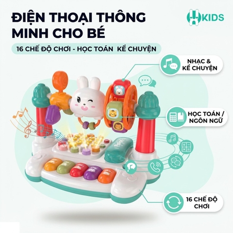 Điện thoại đồ chơi thông minh đa chức năng 16 chế độ chơi có phím piano,kể chuyện,học toán giáo dục sớm ngôn ngữ cho bé