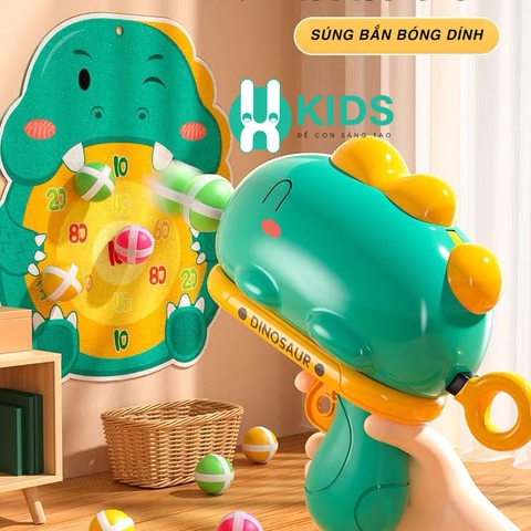 Đồ chơi súng bắn bóng nhựa dính hình khủng long cute kèm bảng phi tiêu tính điểm vui nhộn giải trí giảm stress cho bé