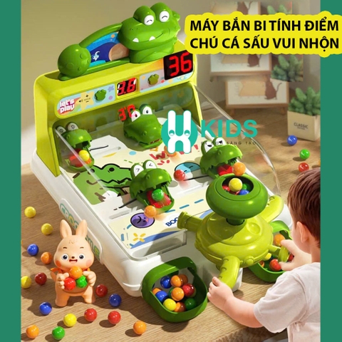 Đồ chơi bắn bi hứng bóng tính điểm khủng long cá sấu kiểu mới cỡ lớn có đèn nhạc rèn luyện tay mắt cho bé