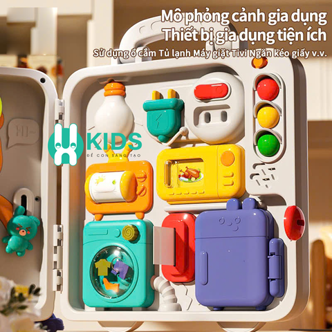 Đồ chơi bảng bận rộn Montessori Busy Board đa năng 3 mặt có đèn nhạc giáo dục sớm phát triển tư duy kĩ năng sống cho bé