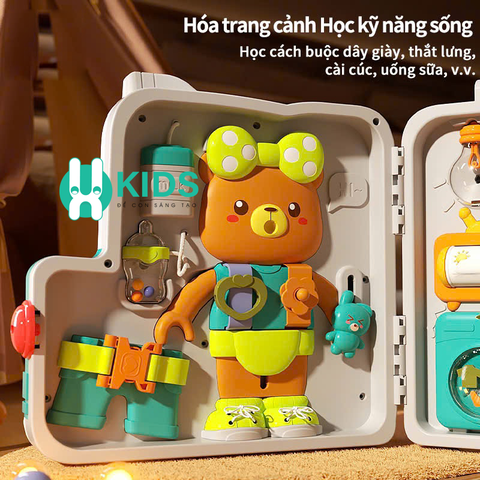 Đồ chơi bảng bận rộn Montessori Busy Board đa năng 3 mặt có đèn nhạc giáo dục sớm phát triển tư duy kĩ năng sống cho bé