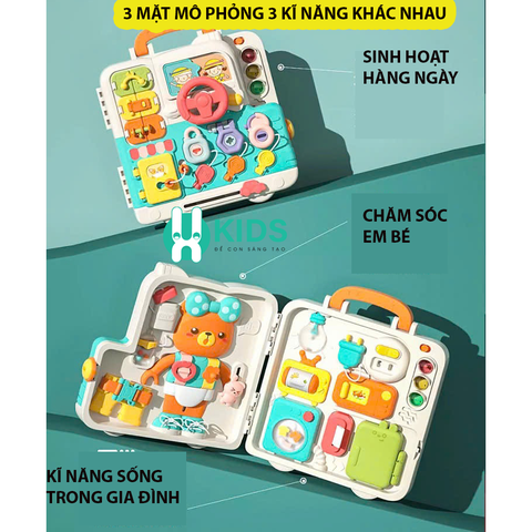 Đồ chơi bảng bận rộn Montessori Busy Board đa năng 3 mặt có đèn nhạc giáo dục sớm phát triển tư duy kĩ năng sống cho bé