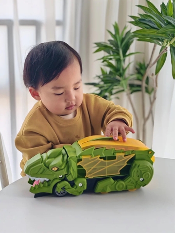 Đồ chơi container khủng long cỡ lớn nuốt xe ô tô biến hình đường đua cầu trượt kèm sẵn nhiều ô tô hợp kim cho bé