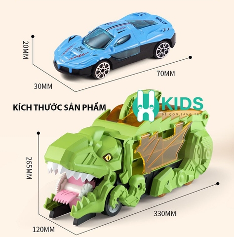 Đồ chơi container khủng long cỡ lớn nuốt xe ô tô biến hình đường đua cầu trượt kèm sẵn nhiều ô tô hợp kim cho bé