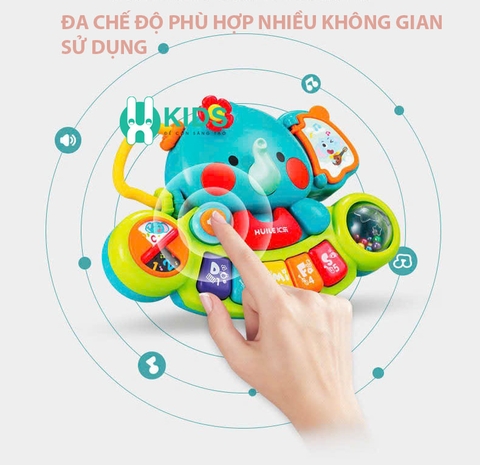 Đồ chơi đàn piano đa chức năng chú voi có đèn nhiều trò chơi giáo dục sớm bé về âm nhạc, phát triển vận động thông minh