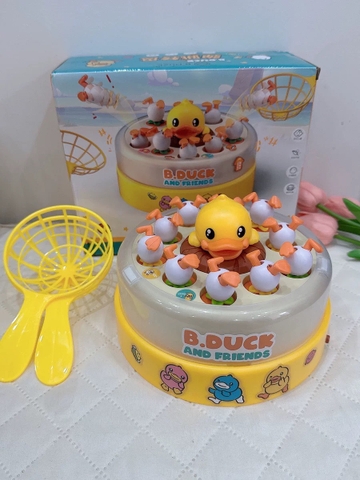 Đồ chơi hứng bắt vịt nhảy múa, câu cá hình vịt xoay 360 có đèn nhạc rèn luyện đôi tay và sự tập trung phản xạ cho bé