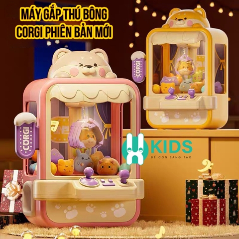 Đồ chơi máy gắp thú bông mini size lớn loại mới 2024 gấu mèo CORGI có đèn nhạc kèm nhiều đồ gắp cho trẻ em