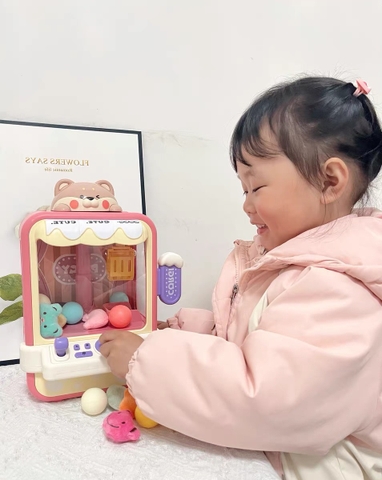 Đồ chơi máy gắp thú bông mini size lớn loại mới 2024 gấu mèo CORGI có đèn nhạc kèm nhiều đồ gắp cho trẻ em