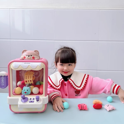 Đồ chơi máy gắp thú bông mini size lớn loại mới 2024 gấu mèo CORGI có đèn nhạc kèm nhiều đồ gắp cho trẻ em