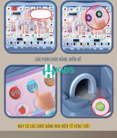 Đồ chơi máy game điện tử xèng bar hoa quả tính điểm mini mô hình khủng long có xu đèn nhạc giải trí vui nhộn cho bé