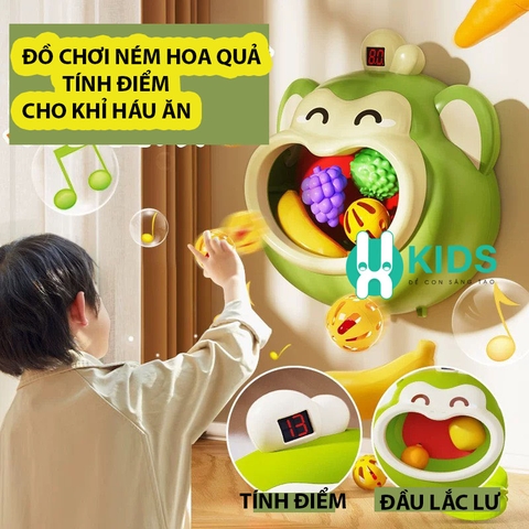 Đồ chơi khỉ háu ăn trái cây bắn bóng tính điểm có nhạc cải thiện khả năng vận động, phối hợp tay mắt cho bé