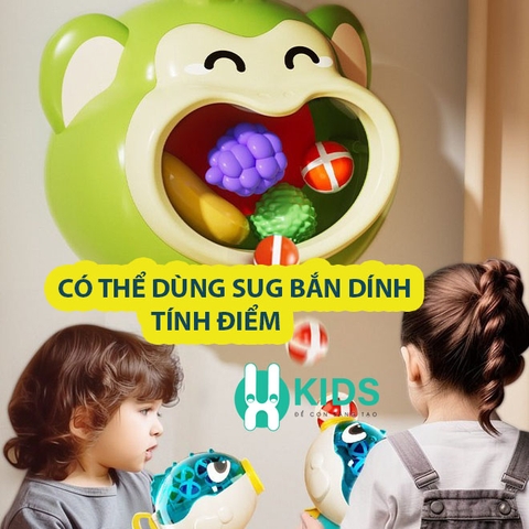Đồ chơi khỉ háu ăn trái cây bắn bóng tính điểm có nhạc cải thiện khả năng vận động, phối hợp tay mắt cho bé